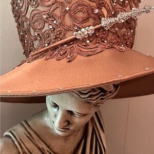 Chic Embroidered Brown Hat with Crystal Accents stunning for your special